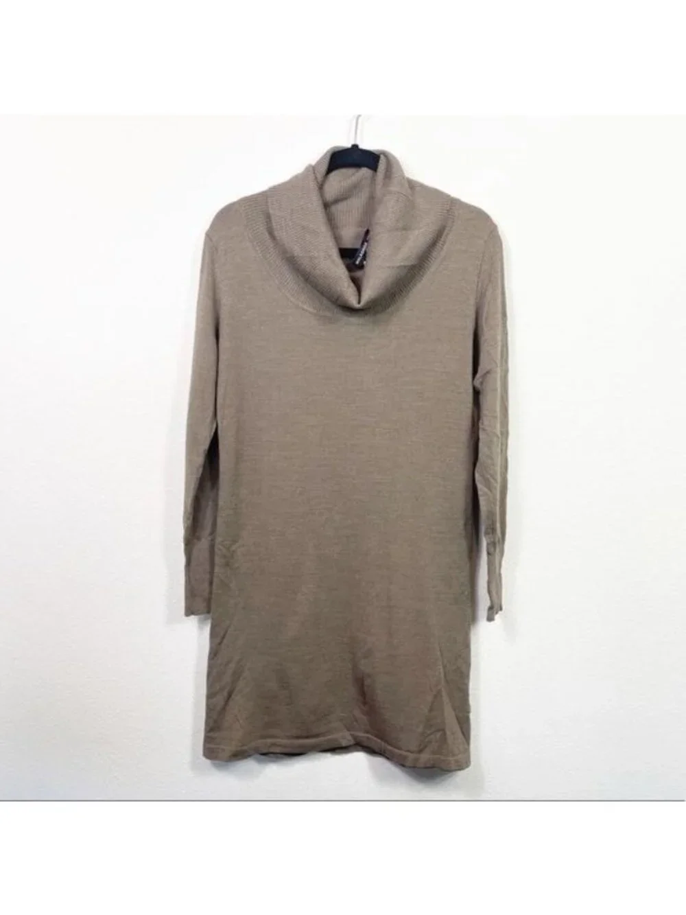 Malagrida Her Brown Cowl Neck Long Sleeve Wool Blend Dress Large Italian NWT